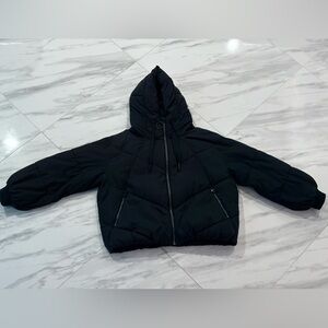 Zara Ladies Black Short Puffer Jacket with Hood Size Small